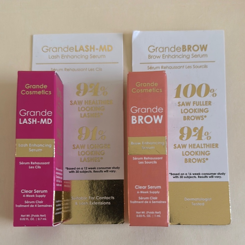 GRANDE COSMETICS Lash-MD & Brow Serum 2p Set Travel Size 0.02/0.03oz ea NIB $40
